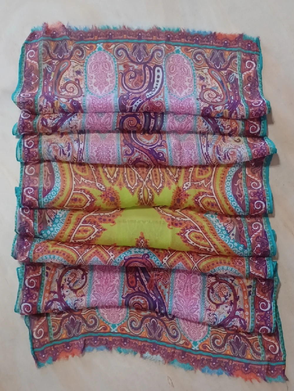 Etro Silk Ornate Paisley Scarf Shawl Wrap Fringe Italy Boho Luxe 50×15 Inches